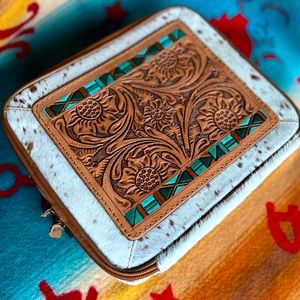 Cowhide Tooled Leather Travel Jewelry Case